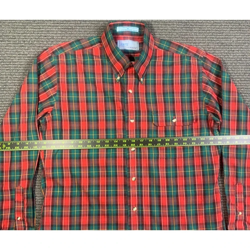 Vintage Levi's Colorgraphs Plaid Shirt Mens M Long Sleeve Button Down Christmas